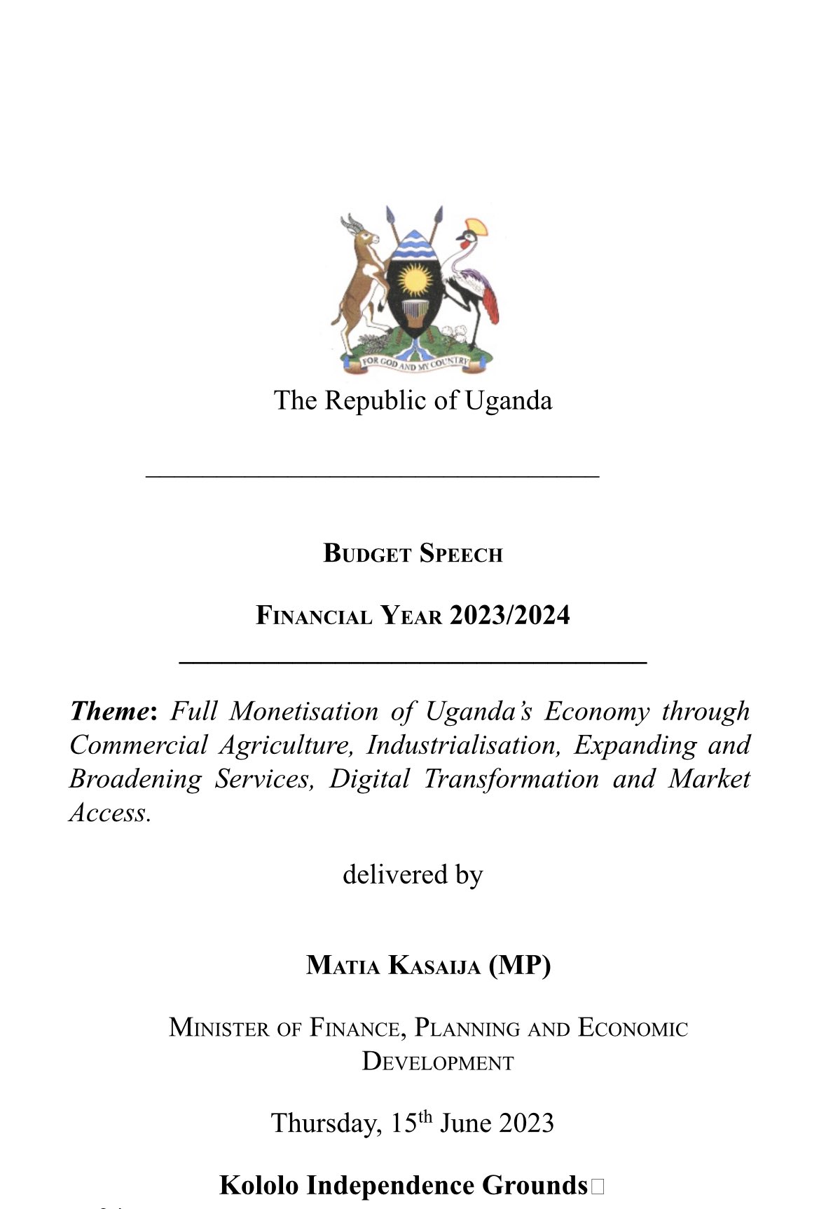 2023 2024 UGANDA NATIONAL BUDGET   20230616 070643 